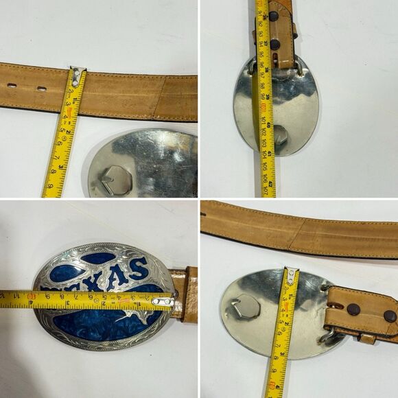 Vintage Western Tooled Leather Belt German Silver Horse Buckle Brown Size 34 - Picture 10 of 16